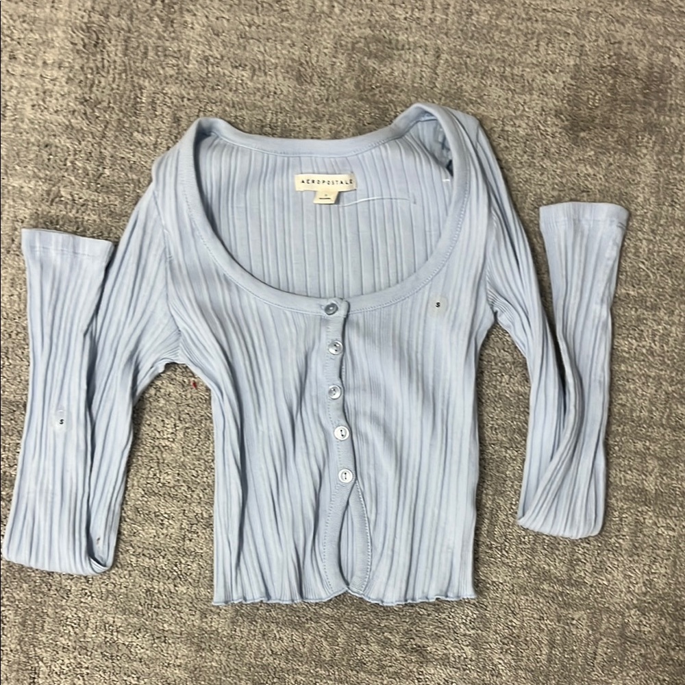 Light Blue Button-Up Ribbed Top